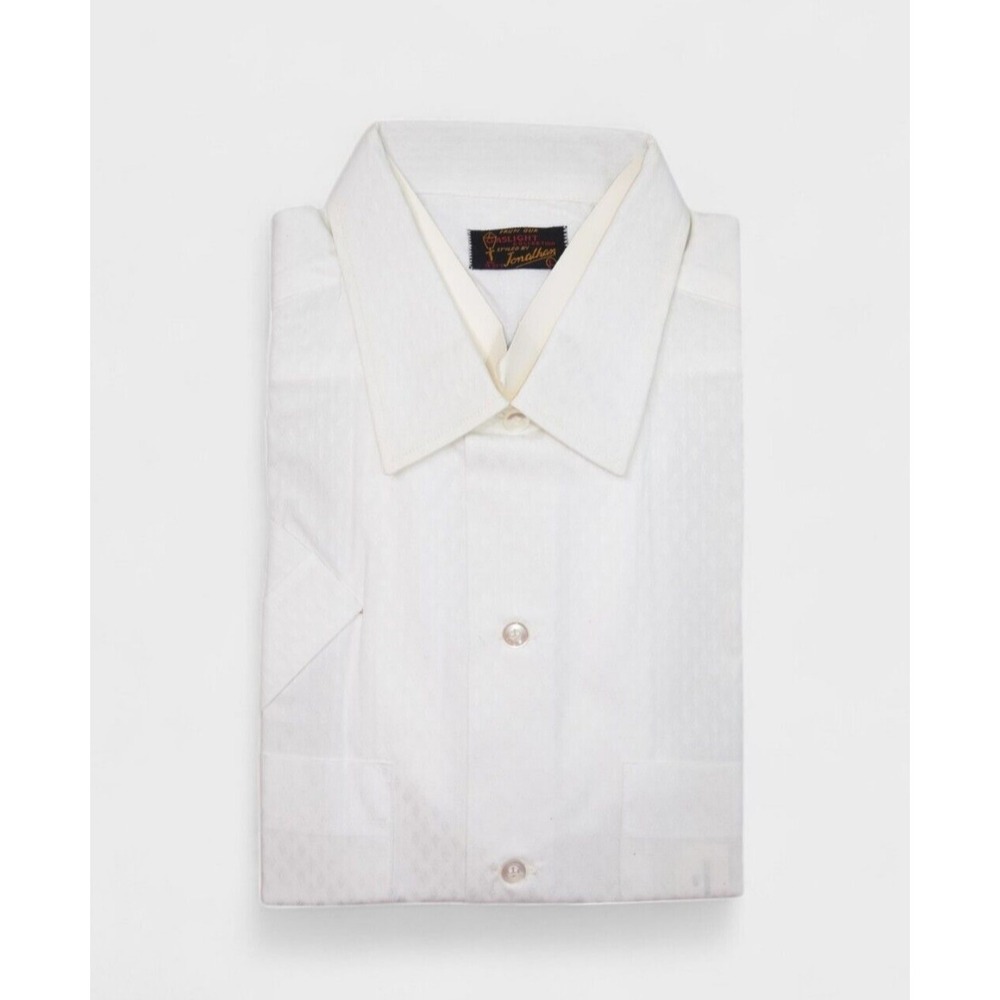 Vintage 70s Shirt NEW Large White Short Sleeve Button Jonathan Gaslight Diamond